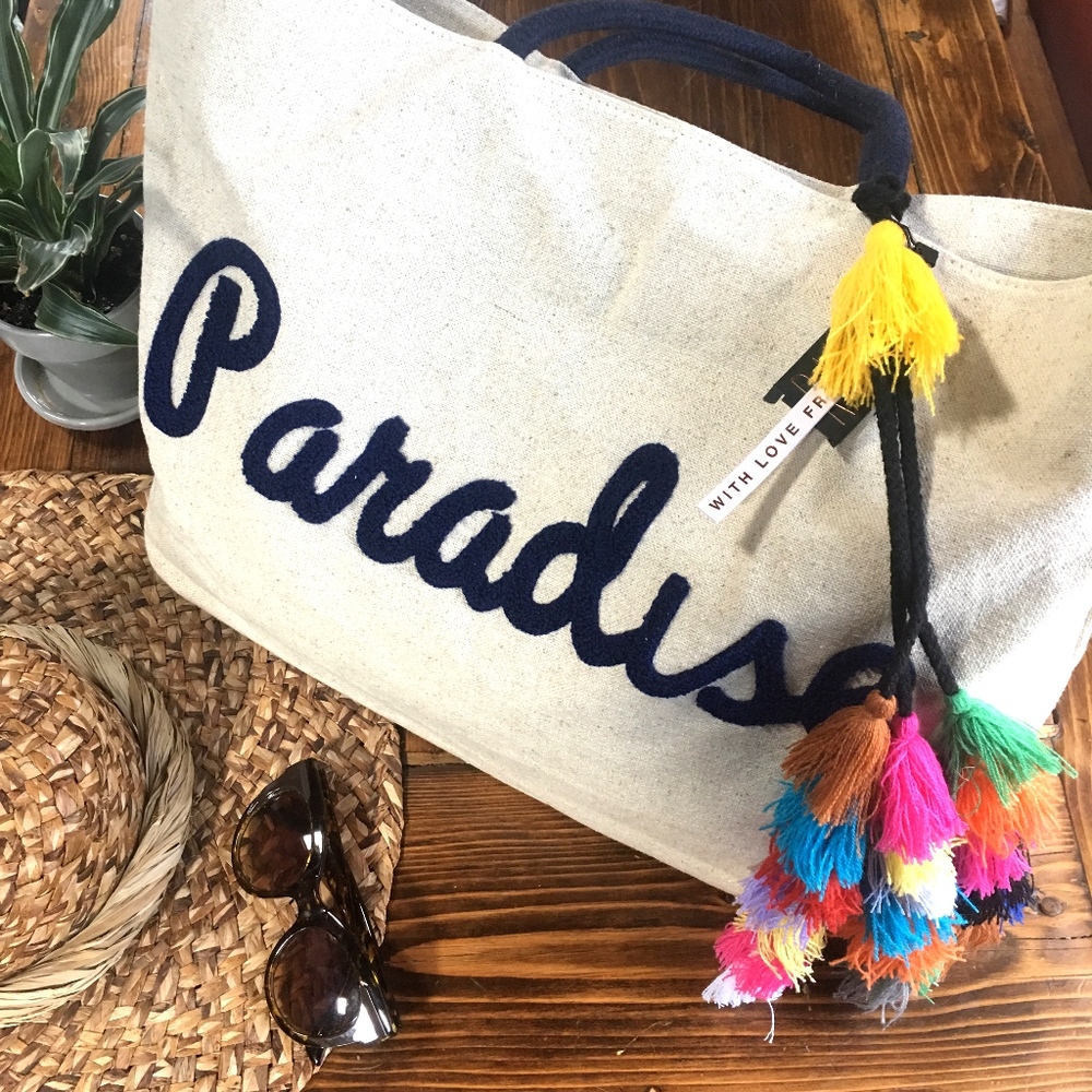 Paradise Canvas Tote Bag with Colorful Tassels